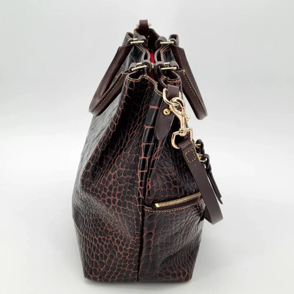 Dooney & Bourke Dillen Croco Leather Satchel - Espresso Dark Brown Bag - Picture 3 of 16